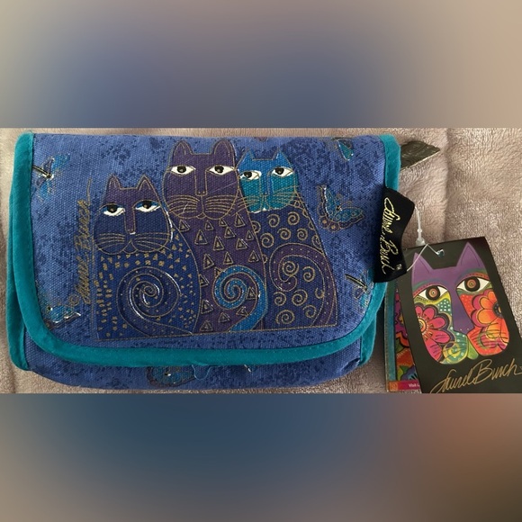 NWT Laurel Burch Cat Cosmetic Makeup Bag With Mirror! - Picture 1 of 3